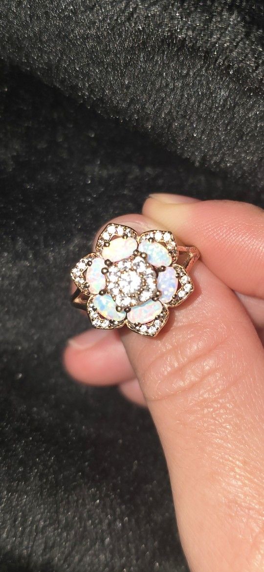 Rose Gold Plated Opal Flower Ring