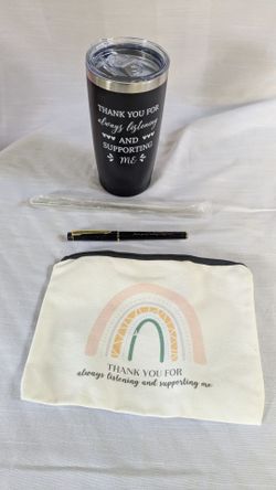 branded appreciation gift sets featuring stainless steel travel tumblers with motivational messaging.