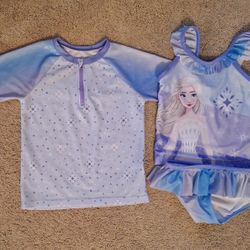 Frozen Disney 3-pc Swimsuit: tankini top, swim skirt, rash guard shirt