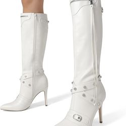 White studded High Heel Boots Size 6.5