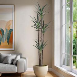 Artificial Tree 7ft Faux Agave Plant with 60 Leaves and 4 Realistic Trunks