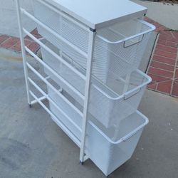 White Elfa 3 Drawer Baskets Pullout Storage Organizer Shelf Unit