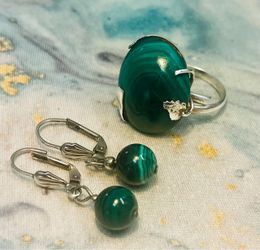 Vintage Silver Malachite Ring and Earrings