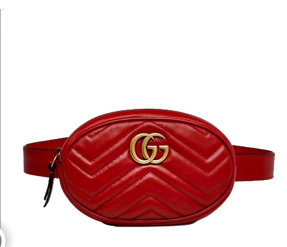 GUCCI GG Marmont Belt Bag Body Bag Quilted Leather Red 476434 used