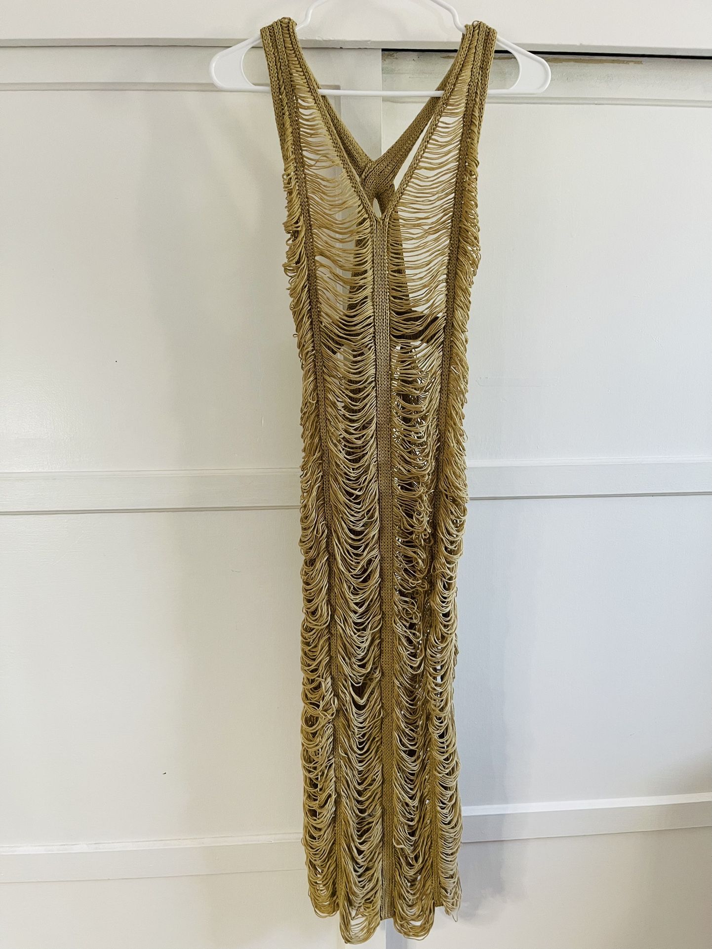 High Neck String Knit Gold Dress Shein