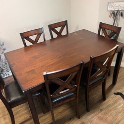 6 Seat Elegant Dark Wood Dining Table