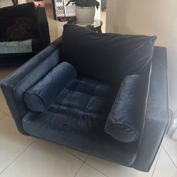 Blue Velvet Single Sofa For Sale 