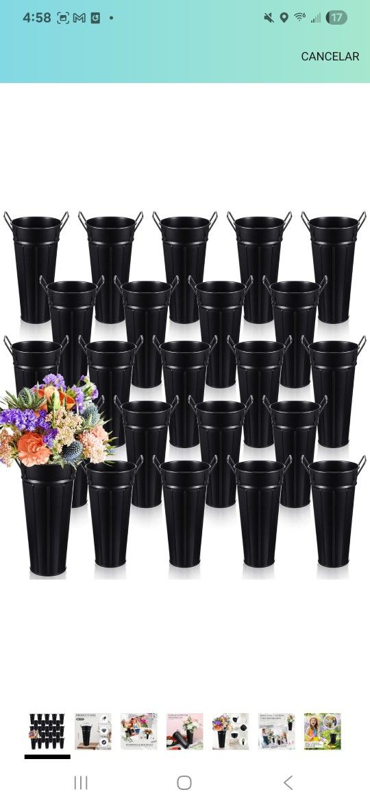 24 Pack 9 Inch Electroplated Metal Vases with Handles and Hemp Rope, Vintage Style Flower Containers for Farmhouse Wedding Party Centerpiece T