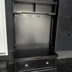 Black Mudroom Entryway Bench with Hooks & Storage