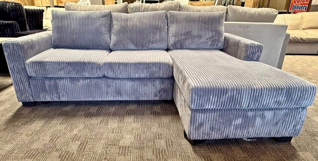 Brand New Grey Corduroy Sectional Sofa Couch (New In Box)