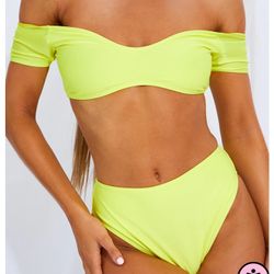 PrettyLittleThing Lemon High Waist High Leg Bikini 2pc. Set Sz 4
