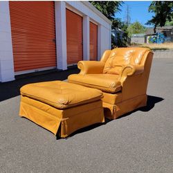 Antique Leather Chair with Footstool 