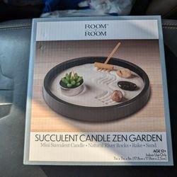 NIB Succulent Candle Zen Garden by Room2Room  7" x 7"x 1" Zen Relax Office/Home Gift 