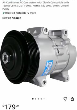 Air Conditioner AC Compressor with Clutch Compatible with Toyota Corolla 2011-2013, Matrix 1.8L 2013, with 6-Groove Pulley