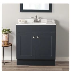 Project Source Dover 30-in Navy Blue Single Sink Bathroom Vanity with White Cultured Marble Top
