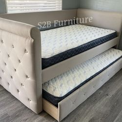 Twin Twin Beige Daybed With Ortho Mattress Included 