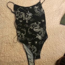 Black White Dragon Body Suit