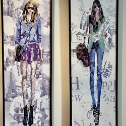 Fashion Model Sketch Panel Sets of 2, Each 12x36”