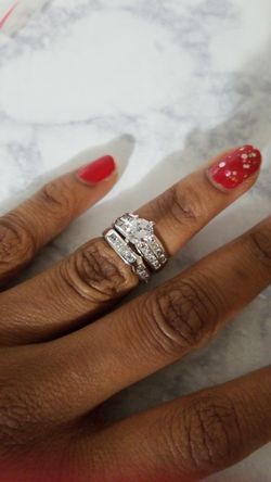 Beautiful 2.98 Princess Cut CZ wedding & Engagement Ring Set Size 6