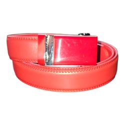 Red Leather Belt with Silver Buckle