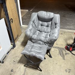 Comfy Gray Chair with Ottoman Set