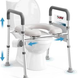 Elevated Toilet Seat With Adjustable Handles For Eldery Or Handicap 