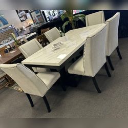 Elegant Marble Top Dining Table Set 7 pc  Perfect for Family Dining