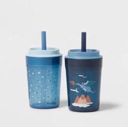Kids' 14oz 2pk Dragon Single Wall Recycled Straw Tumblers Blue - Pillowfort™: Toddler Cups,
