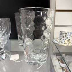 6 Long, Dot Designed Glass Cups 