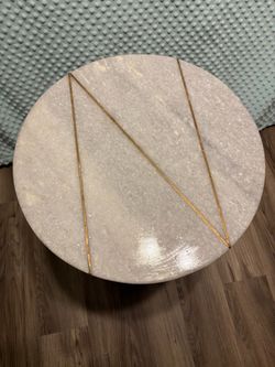 Round Marble Side Table with Gold Inlay