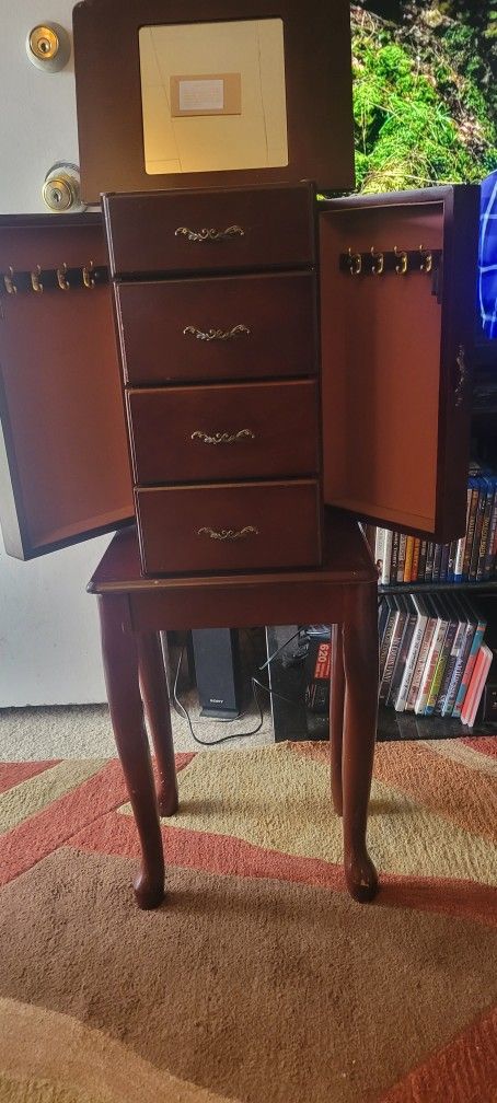 Walnut Stand Up Armoire - Jewerly Cabinet With Mirror