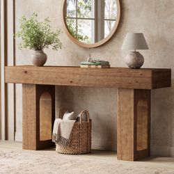 63 Inch Solid Wood Console Table for Entryway / Living Room, Farmhouse Style - 63" L x 13.8" W x 31.5" H