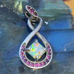 Opal And Ruby Sterling Silver Petite Pendant 