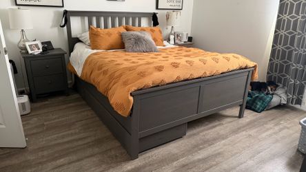 Real Pine Wood Queen Bed Frame with Storage