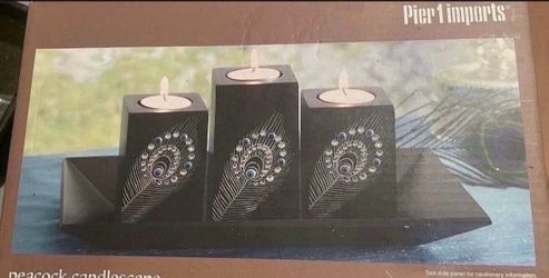 Peacock Tea Light candles and tray-BRAND NEW