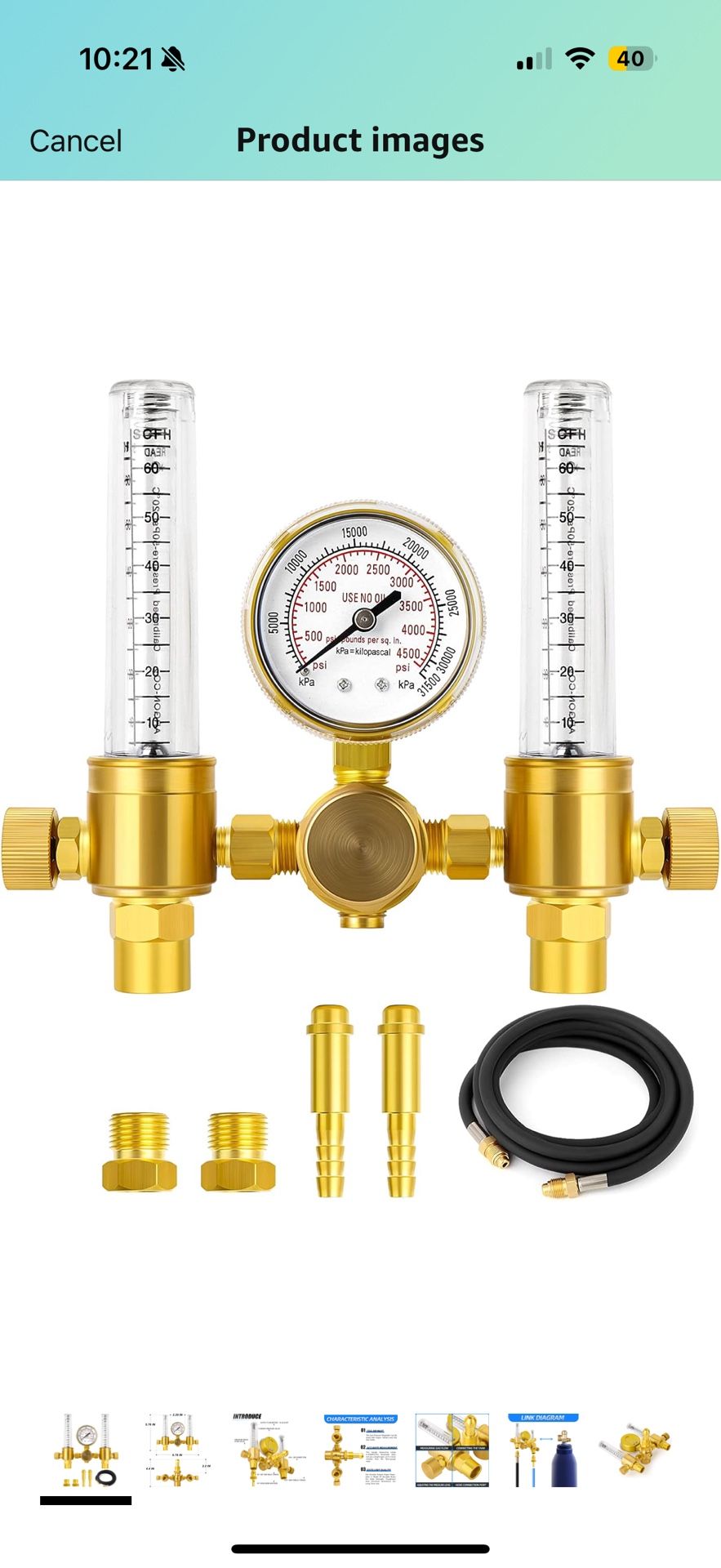 Argon Regulator Flow Meter with 6.5 Feet Hose,CGA580 Inlet Connection,5/8" x ...