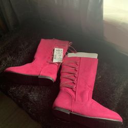 Pink Suede Girl Boots Size 9T