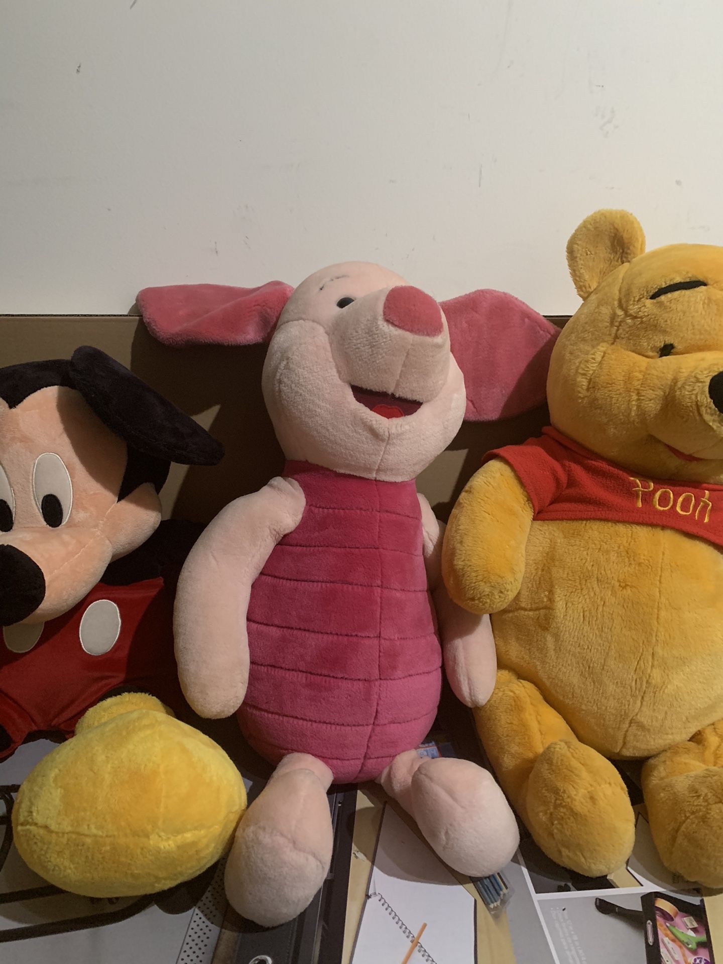 Winnie, piglet and Mickey Mouse big stuffed animal 3 off them