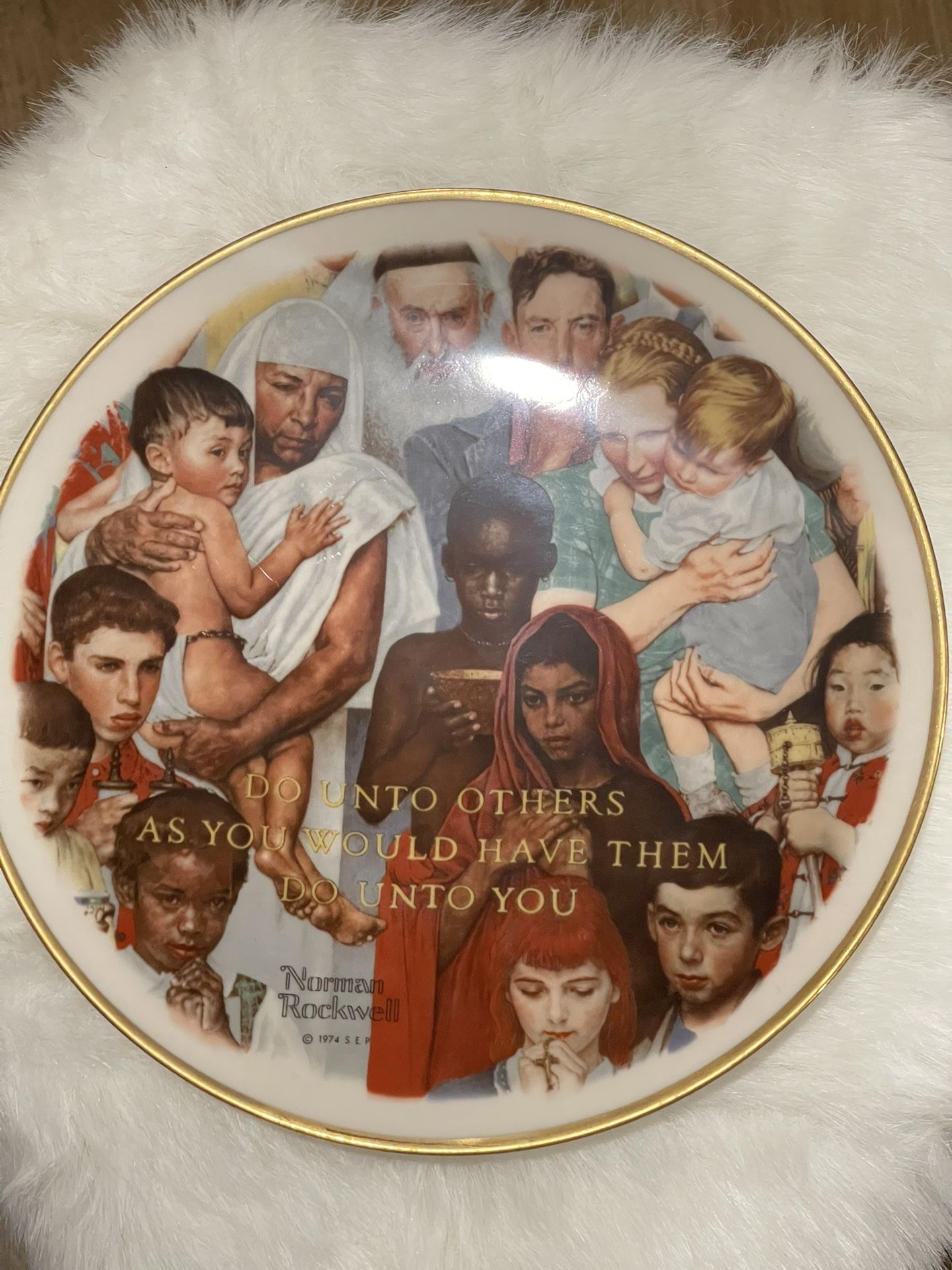 Decorative Plate of The Golden Rule based on painting from Norman Rockwell