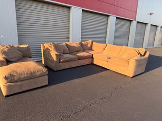 Crate & Barrel Brown Sofa Set w/ Extra Chaise *FREE DELIVERY 🚚