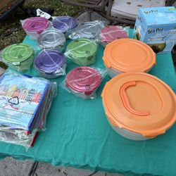 Lot of New Kitchen Items: Teapot, Storage Sets, Reusable Bags