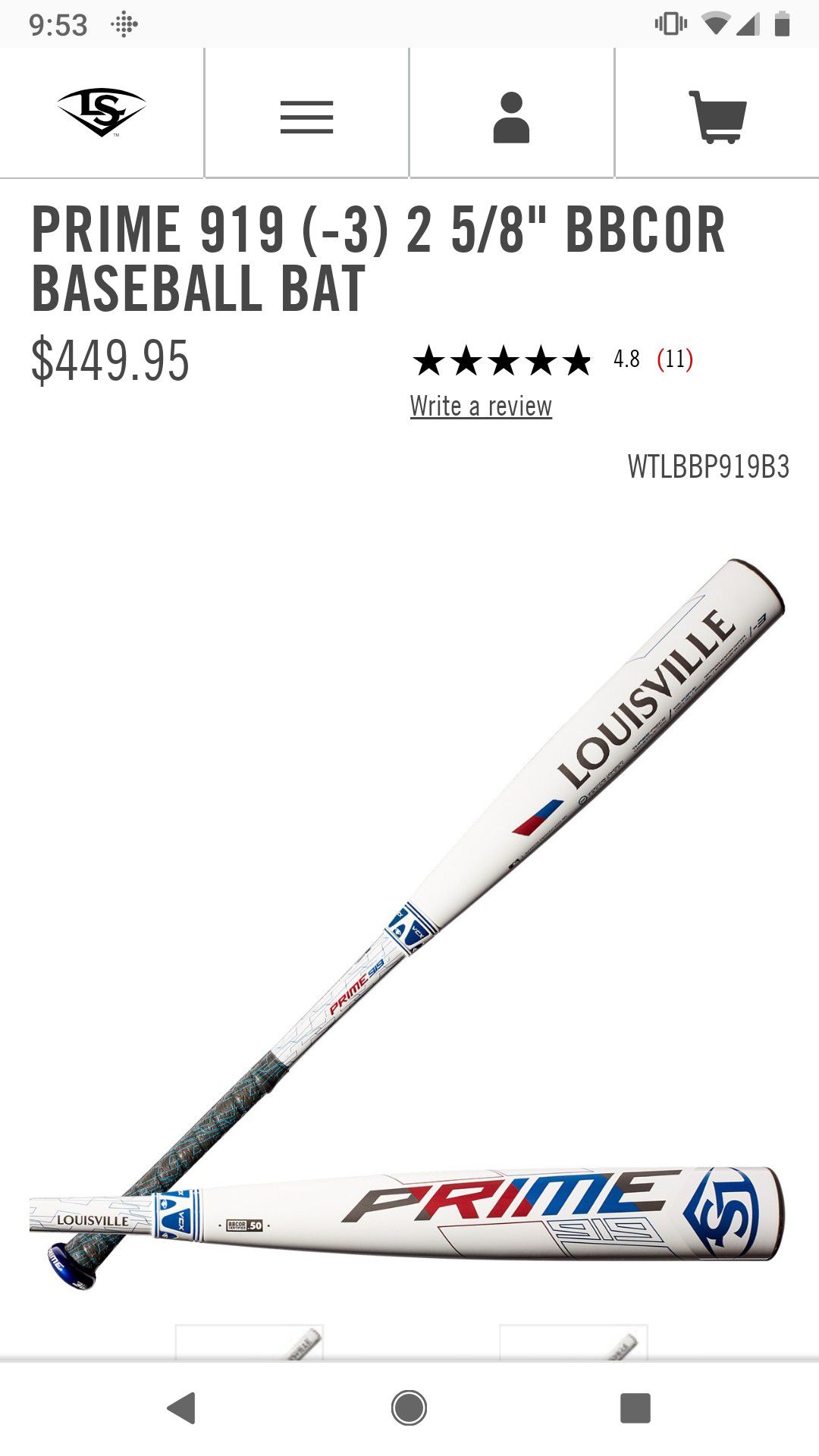 Louisville Prime 919 baseball bat