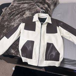 white & brown leather jacket 