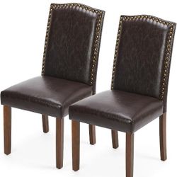 DUMOS Upholstered Dining Chairs，Set of 2 PU Leather Dining Room Kitchen Chairs with Nailhead Trim and Wood Legs, Modern Side Chairs for Living Room