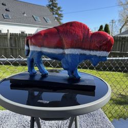 The red white and blue buffalo statue