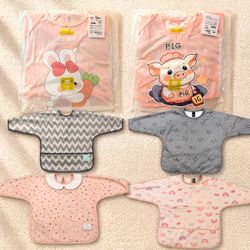 6 Pack Baby Feeding Smock Bibs – Waterproof Long Sleeve
