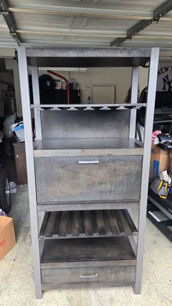 Gray Wood Bar Cabinet with Wine Storage