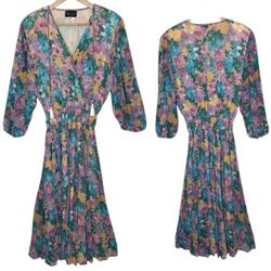 Vintage Diane Freis Silk Beaded Floral Midi Dress