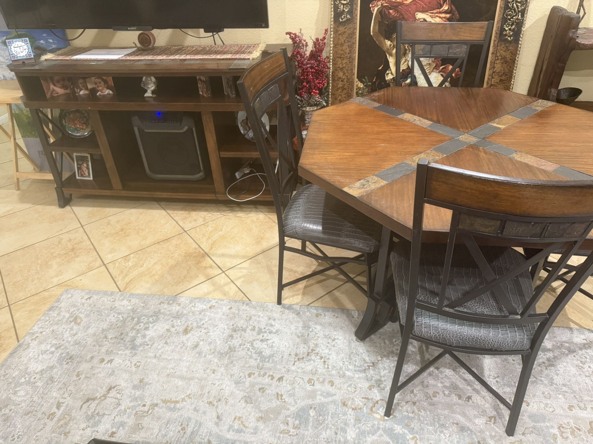 Dining Table, 6 Dining Chairs And TV Stand 