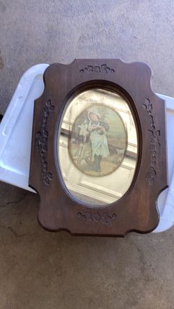 Very very old vintage carved wood mirror 15 x11 inch